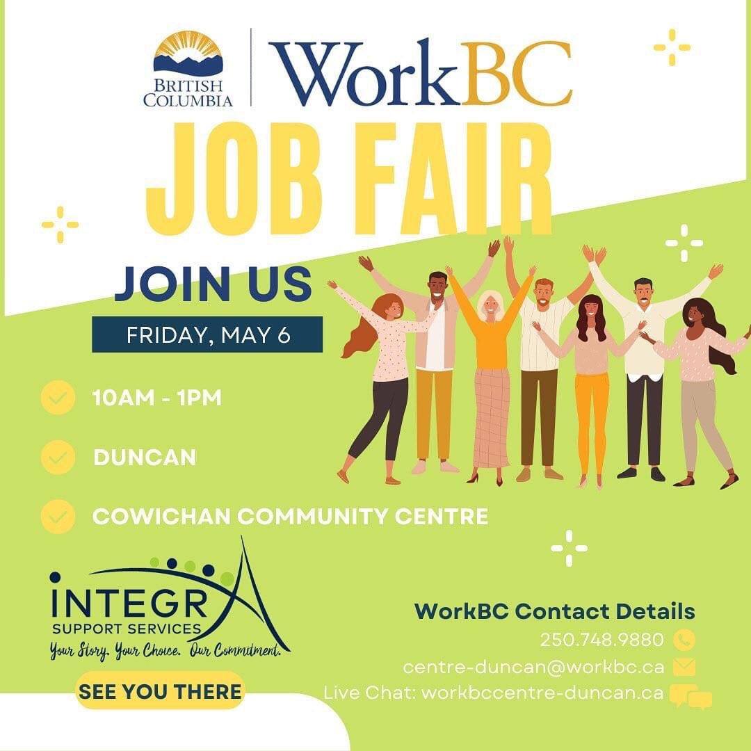 integrasupport's tweet photo. You’re invited! If you’re looking for a career that has meaning while making impact in the lives of people in your community then this is your opportunity! We look forward to seeing you there!
#IntegraSupportServices #WorkBCCentreDuncan #JobFair #YYJjobs #SocialServices #DuncanBC https://t.co/wjPsjGEKdq