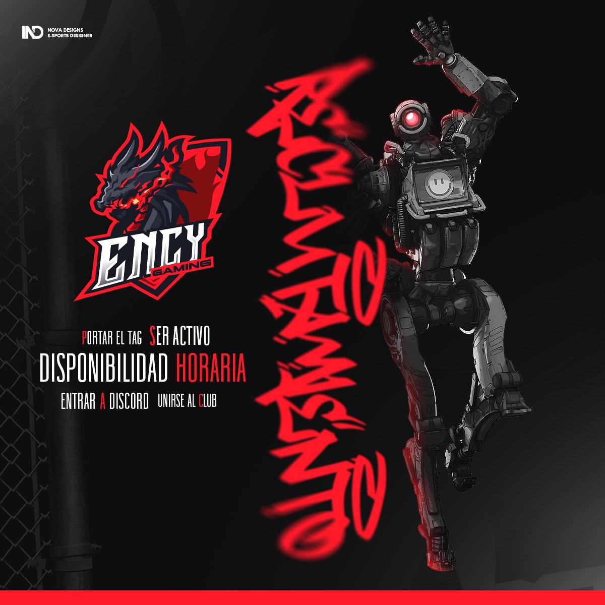 Estamos en busca de nuevos reclutas para nuestro clan Ency Gaming, con múltiples beneficios para toda nuestra familia y pocos requisitos en esta nueva etapa de Apex Legends Mobile, que esperas para unirte a esta hermosa familia? más info a nuestro dm o en nuestro discord oficial