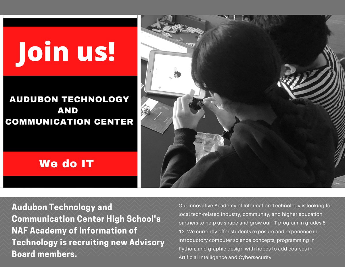 AudubonMPS's tweet photo. Are you a professional working in Milwaukee's tech industry? Audubon Technology and Communication Center is looking for individuals to join our NAF Academy of Information Technology Advisory Board. Reach out for more information! #Milwaukee #CyberSecurity  #ArtificialIntelligence https://t.co/2t0gB0AJPw