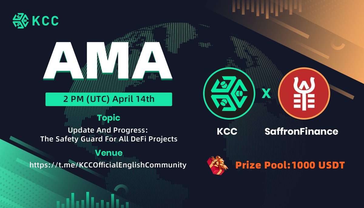 KCCOfficialTW's tweet image. 🎉#KCC AMA Series: Saffron Finance🎉

🎁$1,000 USDT Giveaway🔥

1⃣ Follow @saffronfinance_  &amp;amp; @KCCOfficialTW
2⃣ Like, RT, Tag 3 friends
3⃣ Join wn.nr/sf3Esh for more entries

50 winners to be picked 

#KCCUnicorn #AMA #Giveaways