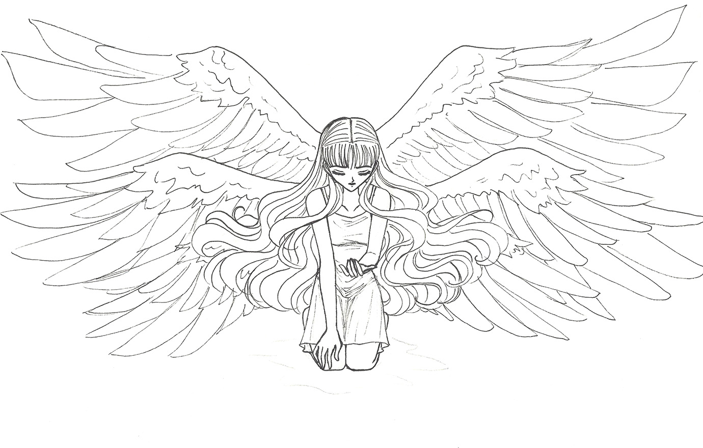 Girl with Wings Sketch, Model Stock Illustration - Illustration of heaven,  cute: 91380880