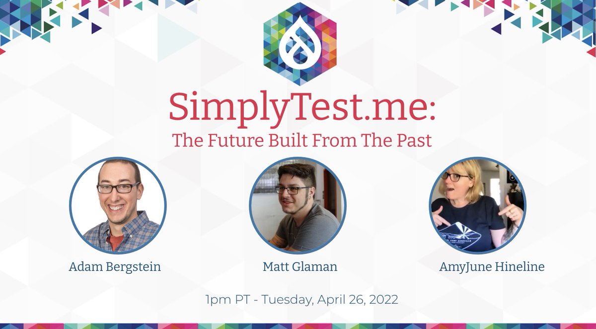 Simply Test Me (@simplytestme) on Twitter photo In less than two weeks <a href="/drupalcon/">DrupalCon Chicago 2026</a> !!
SimplyTestMe: The Future Built From The Past
Join <a href="/n3rdstein/">Adam Bergstein</a> <a href="/nmdmatt/">Matt Glaman</a> @volkswagenchick as they share our first official roadmap where we present our future priorities..
April 26, 1pm in Portland
events.drupal.org/portland2022/s… In less than two weeks <a href="/drupalcon/">DrupalCon Chicago 2026</a> !!
SimplyTestMe: The Future Built From The Past
Join <a href="/n3rdstein/">Adam Bergstein</a> <a href="/nmdmatt/">Matt Glaman</a> @volkswagenchick as they share our first official roadmap where we present our future priorities..
April 26, 1pm in Portland
events.drupal.org/portland2022/s…