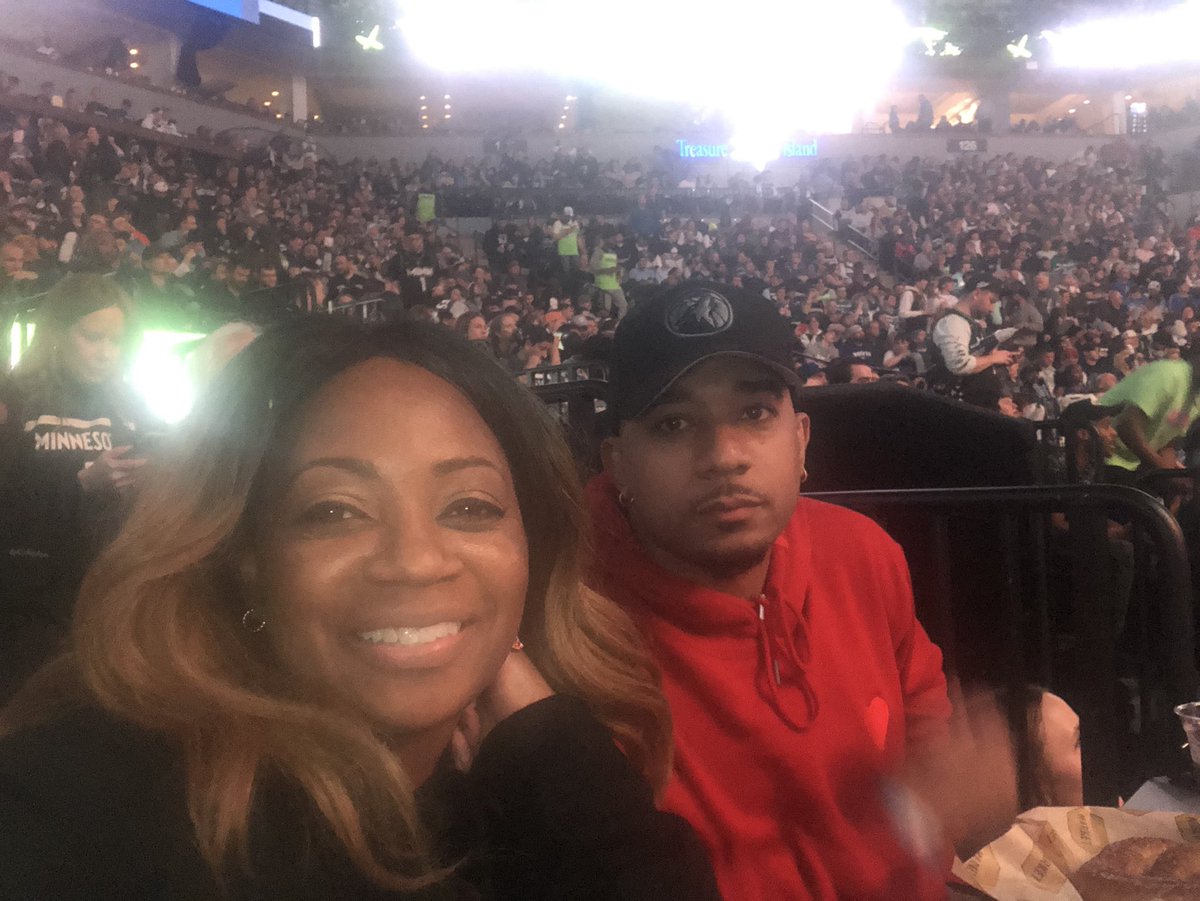 lildocd's tweet photo. Let’s go @Timberwolves! #playintournament #RaisedByWolves #packpix #Logebox #motherandson #NBA75 #nba @TargetCenterMN https://t.co/bisPGD6wki