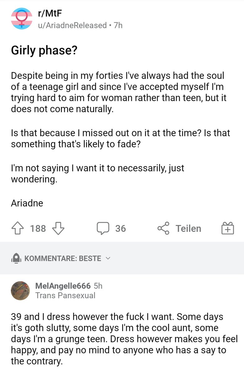 💃🏼👂Wir müssen Transfrauen zuhören💃🏼👂 Ein erwachsener Mann: 'Despite being in my forties I've always had the soul of a teenage girl.' Ein anderer erwachsener Mann: 'Some days it's goth slutty, some days I'm the cool aunt, some days I'm a grunge teen.'
