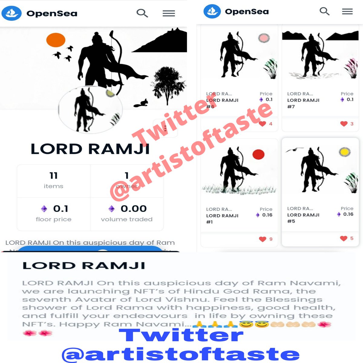 artistoftaste's tweet photo. @PsychoJerry0 Check this rare &amp; unique only few made ! first time inthe  world of nft! lord ramji bless you all! https://t.co/jc01GPk9DJ 
#Hindus #Hindutva #cryptoart #MetaWarsNFT #Metaverse #lordrama #artistoftaste @artistoftaste @opensea #Polygon #Ethereuem #goodmorning #Vaisakhi https://t.co/J3wjl3udLc