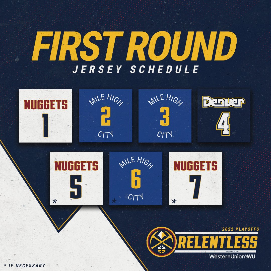 Denver Nuggets on X: Good morning, Nuggets Nation! We have our first round jersey  schedule all ready, just for you👇  / X