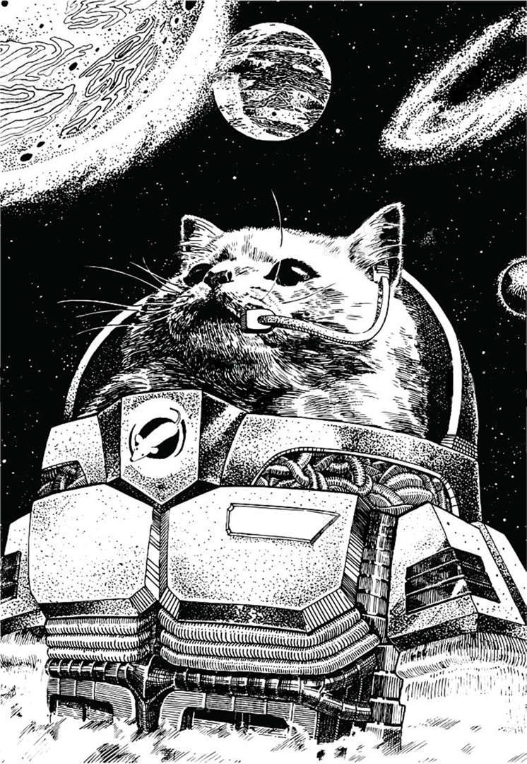 Эскиз тату кот космонавт