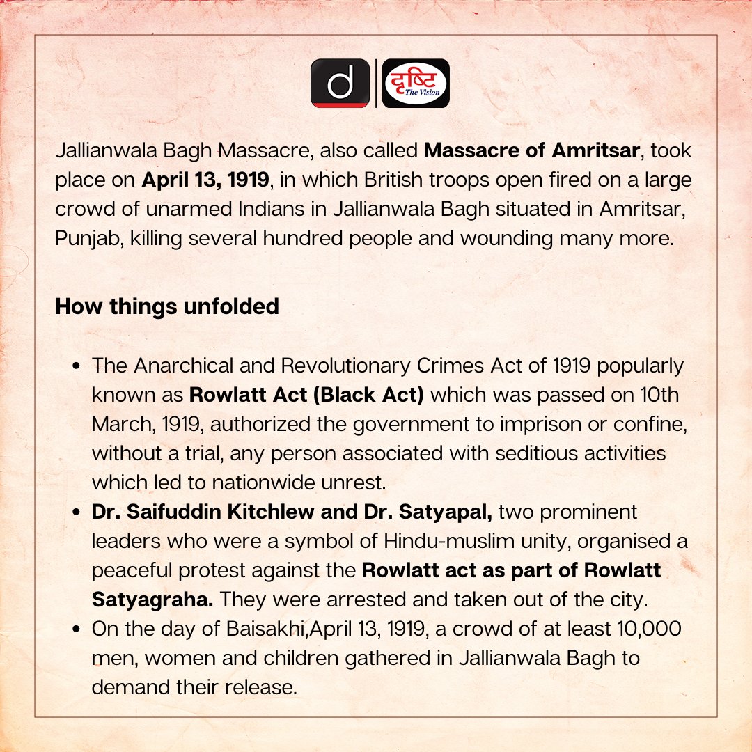 drishtiiaseng's tweet photo. Drishti IAS pays its tribute to the lives which were lost at the Jallianwala Bagh massacre. We pray for their families and hope their souls are at peace.
#JallianwalaBagh #Heritage #Massacre #Colonial #Army #HumanRights #Tribute #IndianHistory #DrishtiIAS #DrishtiIASEnglish https://t.co/lE5aHpT1Us