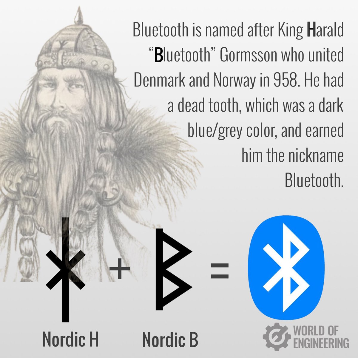 engineers_feed's tweet image. Bluetooth is actually named after the Viking king who united Denmark 🇩🇰 and Norway 🇳🇴.