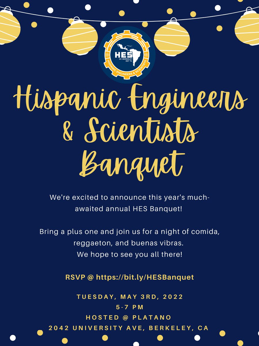 We're excited to announce our annual HES Banquet! Bring a plus on and join us for a night of comida, perreo, & buenos vibras💛🌟 Save the date & RSVP at bit.ly/HESBanquet 🥰 Tell your Friends!
