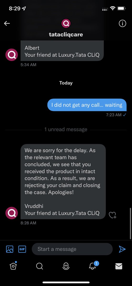 nitinkaushal's tweet photo. After wasting time for more than a week I have been told this nonsense from @TATACLiQLuxury. I have been cheated by @TATACLiQLuxury @TataCompanies. Legal action to follow... https://t.co/pf0EA9UNZB
