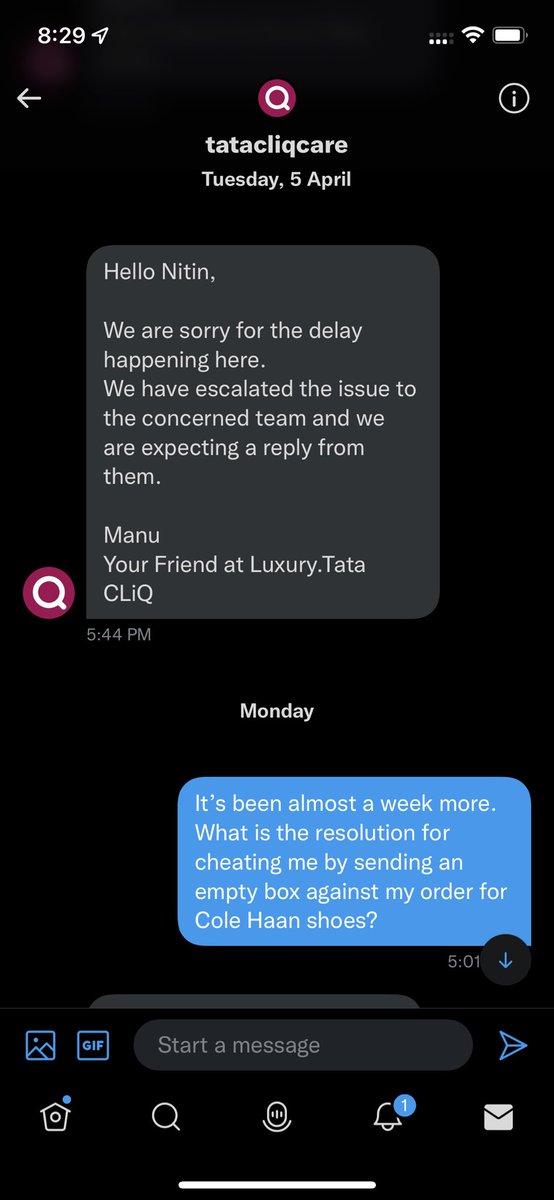 nitinkaushal's tweet photo. After wasting time for more than a week I have been told this nonsense from @TATACLiQLuxury. I have been cheated by @TATACLiQLuxury @TataCompanies. Legal action to follow... https://t.co/pf0EA9UNZB