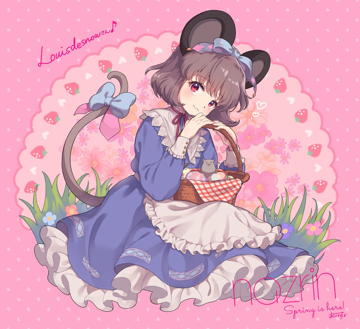 nazrin 1girl basket mouse ears mouse tail animal ears tail solo  illustration images