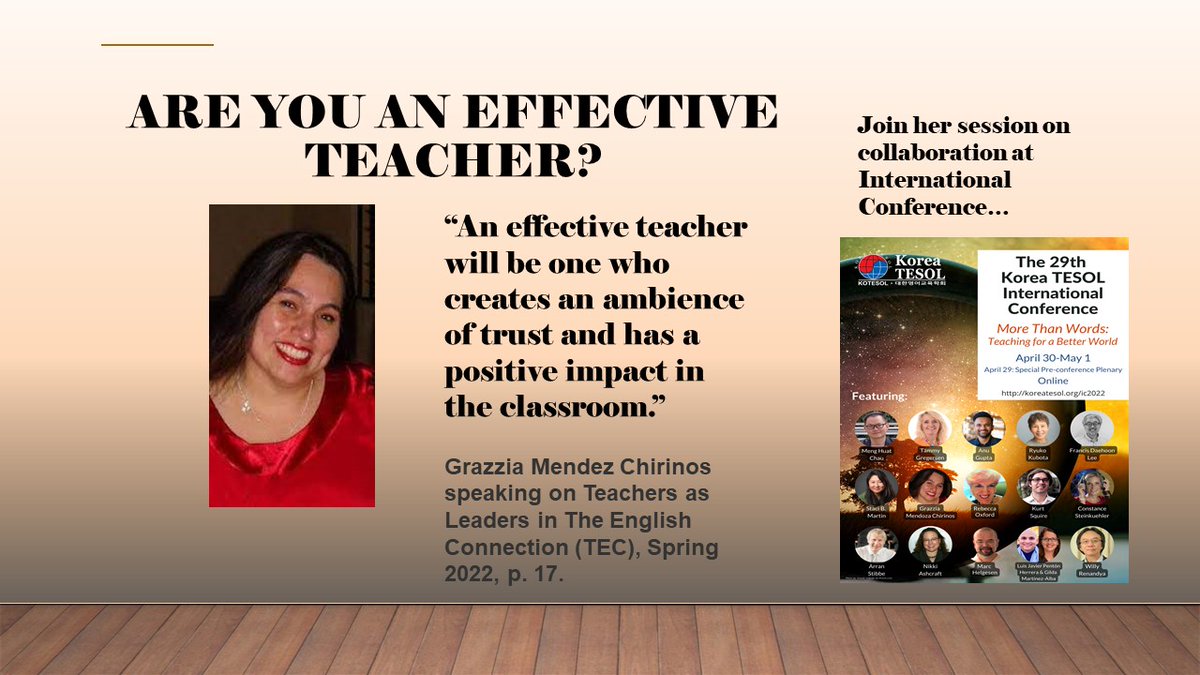 Did you know that Grazzia Mendoza Chirinos will be presenting on collaboration at the International KOTESOL conference?  Preregistration (koreatesol.org/ic2022) closes on Friday (three days left)!  You can find out more about her here: koreatesol.org/content/grazzi….