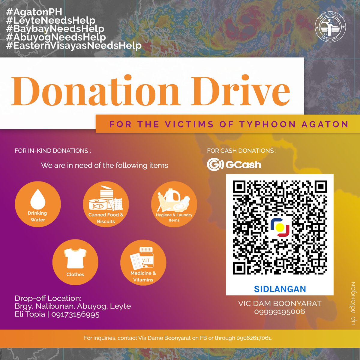 UPSidlangan's tweet photo. Another typhoon—Typhoon Agaton—once again wreaked havoc in Eastern Visayas, triggering flash floods and landslides in Abuyog and in Baybay, Leyte. Many affected families have been displaced and are currently in desperate need of assistance. 
#AgatonPH 
#LeyteNeedsHelp https://t.co/bkVOd5iWSt