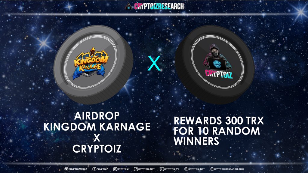 CryptoizOffice's tweet photo. AIRDROP KINGDOM KARNAGE x CRYPTOIZ 🚀

🎁 Reward : 300 TRX (For 10 Random Participants) 
💯 Simple Tasks &amp; Don't Skip!! 
👉 Fill Form : https://t.co/JILF18jzLl
🔹Complete All simple tasks! 

📌Please Stay at https://t.co/PnHFp4fSHd for more rewards! 
 #Airdrop #CryptoizAirdrop https://t.co/0bdQrbCZb4