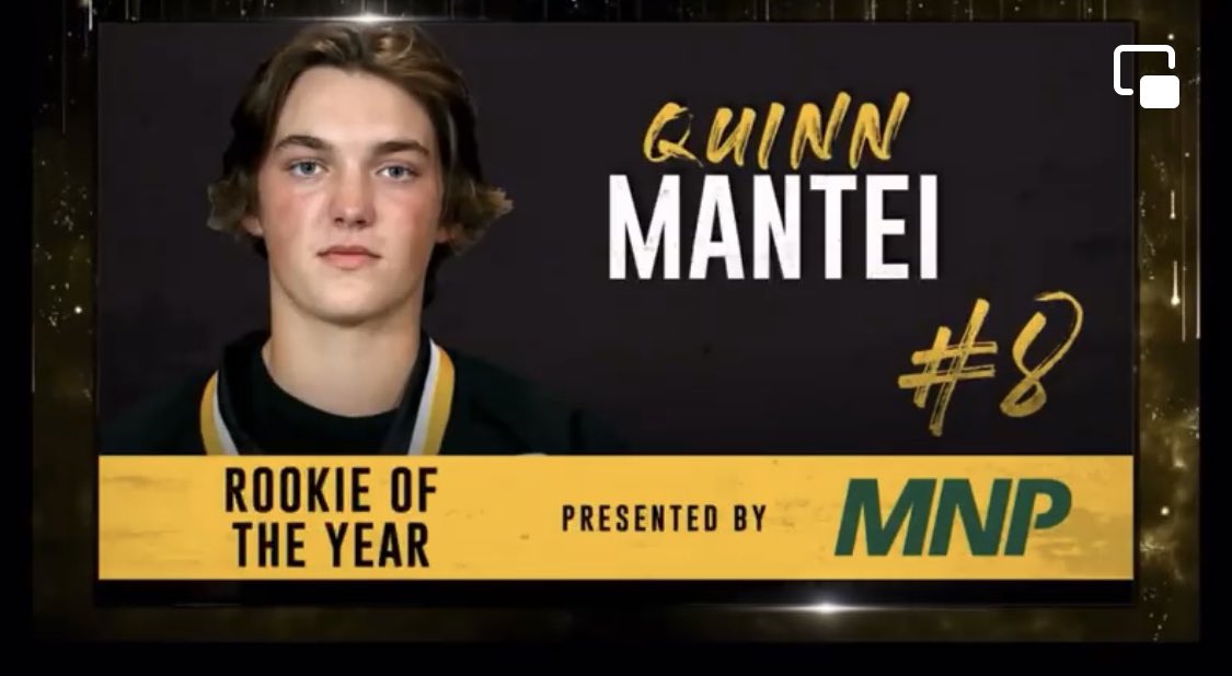 HockeyWeyburn's tweet photo. Congratulations, Quinn! @bdnwheatkings Rookie of the Year! #hardworkpaysoff #wmhaproud https://t.co/iiHQzlMyFd