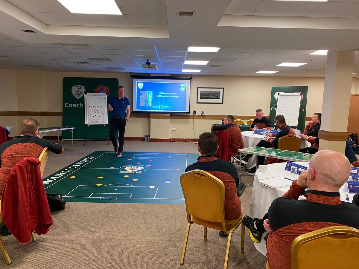 FAICoachDev's tweet photo. A fantastic Day 1 yesterday on the @UEFA B in Donegal ✅

⚽️ @UCDAFC Assistant Manager William O'Connor 
⚽️ Coaching practices @LetterkennyRvs - big thank you to @mcgintybrid for organising with players from @DWomensleague 

Day 2 coming up 🙌

#CoachEducation https://t.co/Zp8PJPc5jg