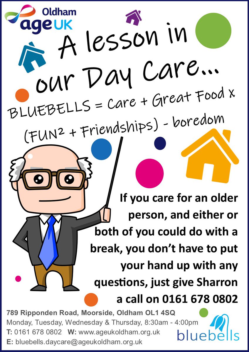 If you care for an older person, &amp; either or both need a break, we run day care from a beautiful residential bungalow in Moorside, described as a ‘home from home’.
Scrap your stereotypes of day care &amp; chat to Sharron our manager at Bluebells bit.ly/3M5Ncnj