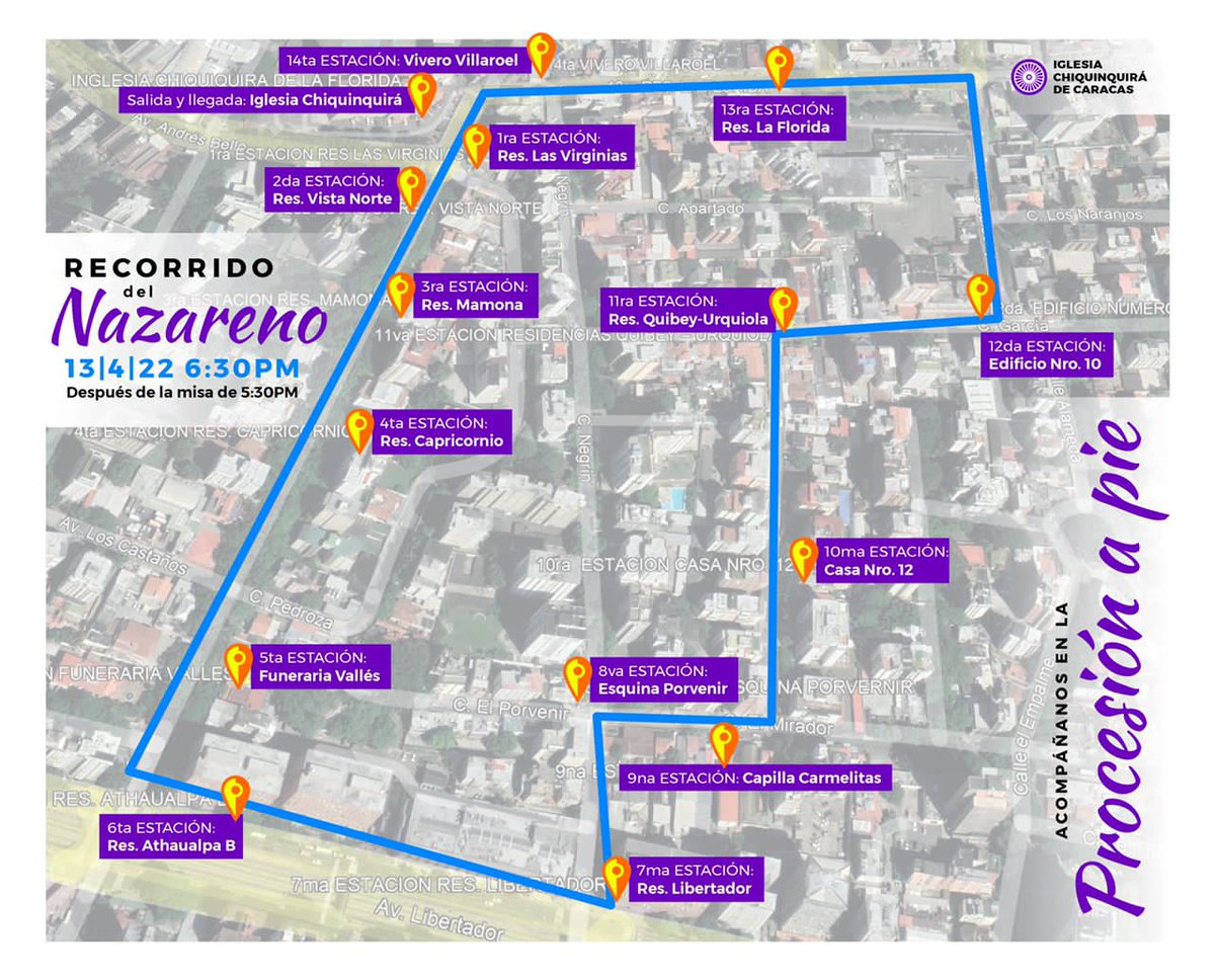 Se invita a todos los vecinos de @UrbLaFloridaCCS acompañar al Nazareno en su procesion por la urbanización. Salida de la @IglChiquinquira