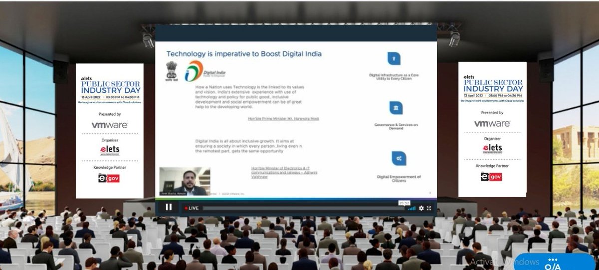 egovonline's tweet image. #Livenow: Vivek Sharma, Senior Sales Specialist, Cloud Management, @VMware: &quot;When we talk about state data centres, the first thing is adopting Cloud solutions.&quot;

Watch here: bit.ly/3jCGkBD

#CloudForGov #PublicSectorIndustryDay
