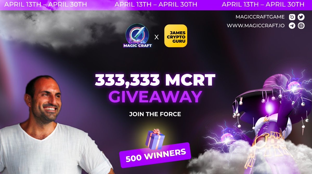 MagicCraftGame's tweet photo. 🎁 Join "A #MagicCraft blessing" #GIVEAWAY of 333,333 $MCRT with 
@Jamyies
 and 
@MagicCraftGame
 🎁

▶️To participate, complete simple Gleam tasks:
https://t.co/oP9jMFKKTu

Good luck to all the participants‼️ https://t.co/Zq7M8RGEAL