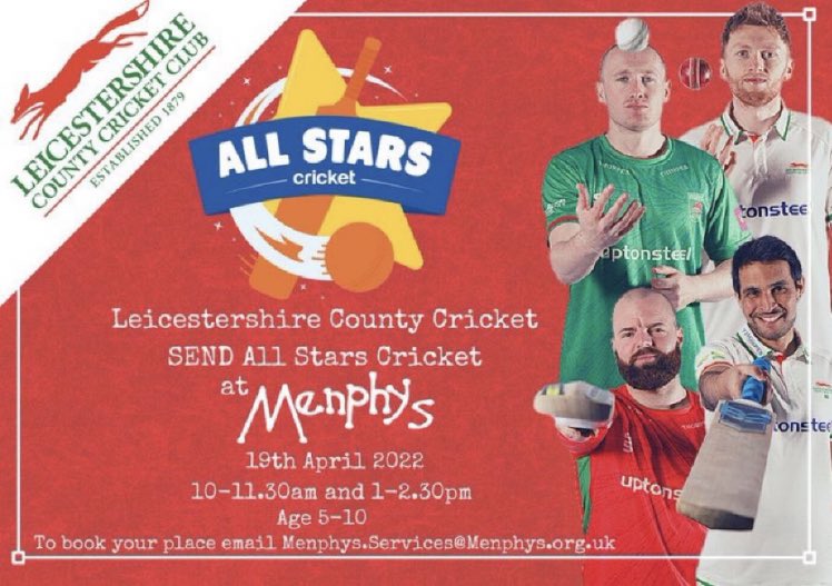 leicscricketfdn's tweet photo. ⚠️Under a week to go till we deliver @allstarscricket tasters @MenphysUK 🏏 🥳😀
👉 Places are still available - book now via the email below 🔽🔽
#InclusiveSport #LeicsInclusiveActivities #LeicsHolidayActivities #SENDFriendly
#FoxesFamily🦊 https://t.co/js5ejUCOJh