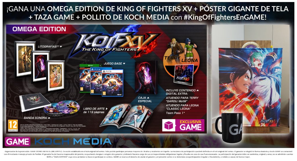 VideojuegosGAME's tweet photo. 🟡 ¡GANA una OMEGA EDITION de #KingOfFightersXV (PS4 o PS5) + Taza GAME + Pollito de Koch Media! 🟡

🔄 RT + Síguenos y a @KochMedia_es.
📱 Responde con #KingOfFightersEnGAME y dinos cuál es tu luchador favorito y por qué.

Consigue ya el juego en GAME ➡ https://t.co/8YC3GEvdZN https://t.co/KQslz2URm9