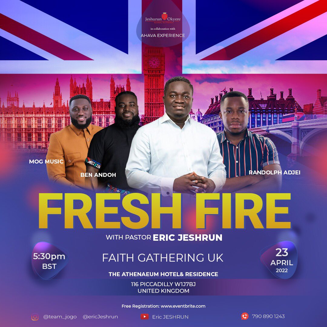 Faith Gathering is coming to the UK this month and you don’t want to miss out if you are in the UK. April 23, 5:30pm BST, 4:30pm GMT Registration is free on Eventbrite for those coming in person and it will be streaming on YouTube as well. #FreshFire #FaithGathering