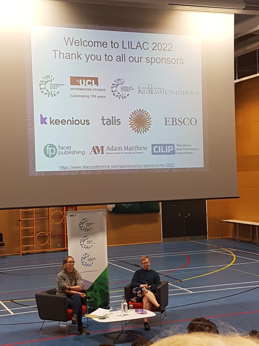 Last day #LILAC22 <a href="/RosieJHJones/">Rosie Jones</a> introducing <a href="/edrabinski/">Emily Drabinski</a> for Keynote this morning. Full turnout for this exciting session