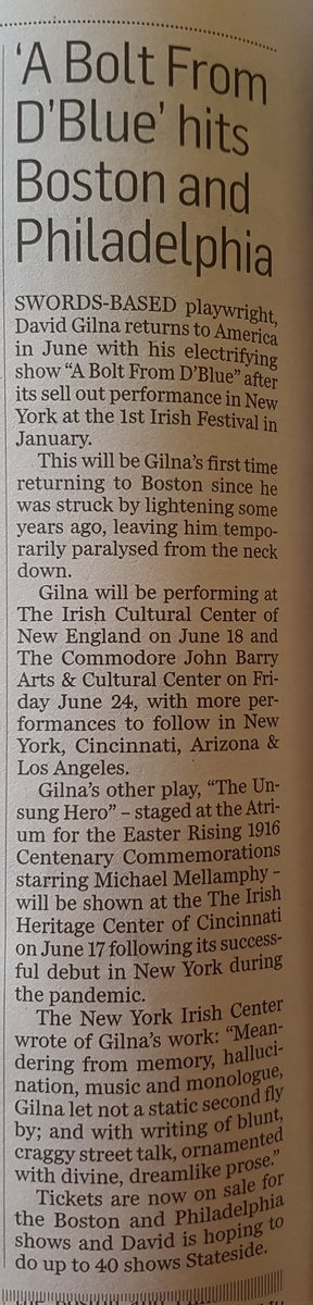 Very proud to have two of my plays The Unsung Hero &amp; A Bolt From D'Blue touring America this summer.  Thanks a Thousand for all the support . The Good Fight Continues.