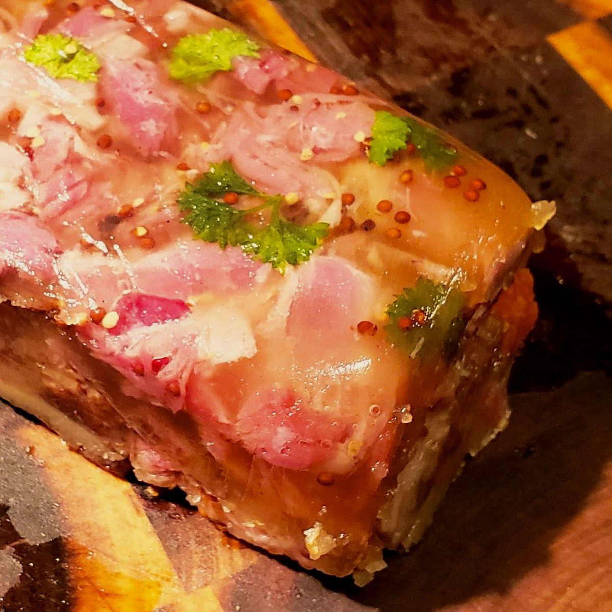 eGullet's tweet photo. For eGullet’s Pâtés and Terrines cook-off, a pair of terrines: vogelap’s duck, cherry, and pistachio creation https://t.co/DsM0JQqJlT, and gfweb’s ham hock offering https://t.co/78j4R3AhdS, #egullet #egcookoff #inspiring #delicious #pâtés #terrines #indbagt #craftsmanship https://t.co/cQZGCgwyoK