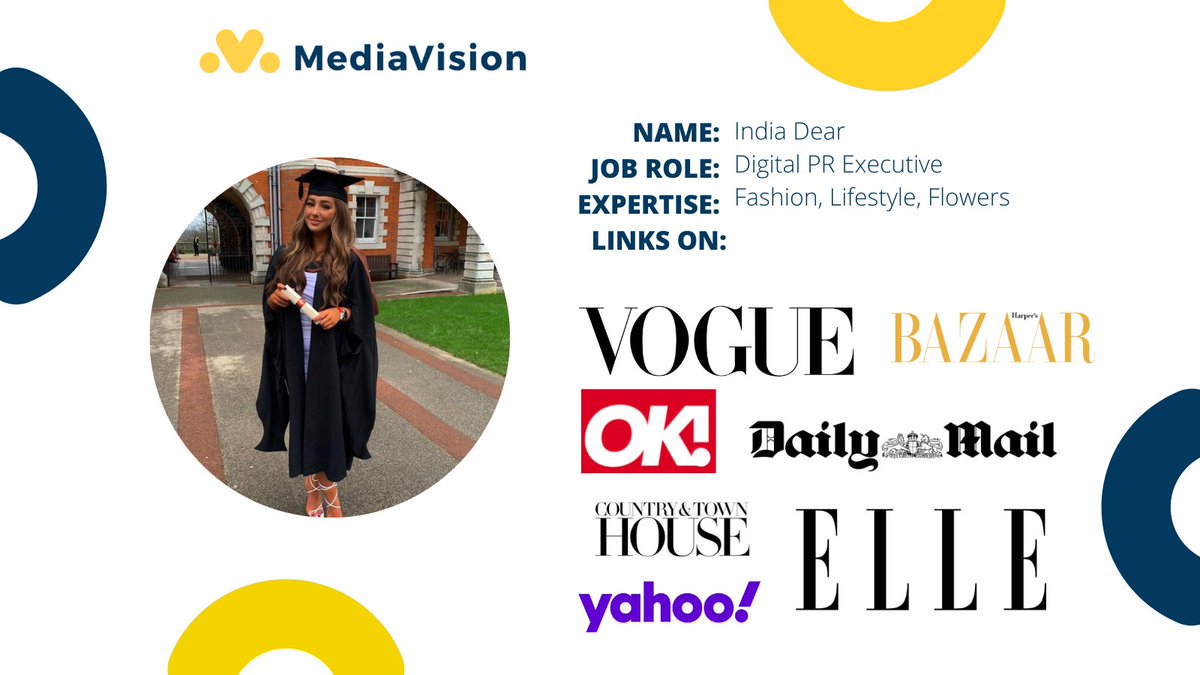 Next is <a href="/IndiaDear2/">India Dear</a>, who joined us in Jan. After only 3 months in the industry she has got links on the likes of ELLE, Vogue, and Harper's Bazaar for our fashion, lifestyle, and flower clients. She takes every challenge on and smashes it, every time.