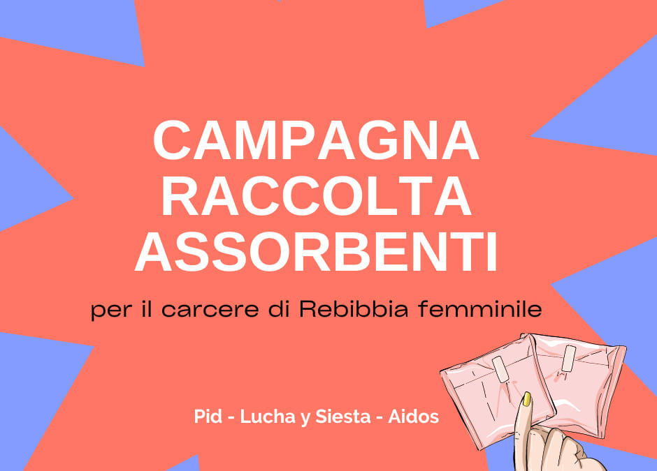 Parte domani la campagna di RACCOLTA ASSORBENTI PER IL CARCERE FEMMINILE DI REBIBBIA.

AIDOS con PID Onlus e Lucha y Siesta lancia la campagna di raccolta, dal 14 aprile al 28 maggio - Giornata mondiale dell’igiene mestruale.

Tutte le info qui: bit.ly/3JIee2d