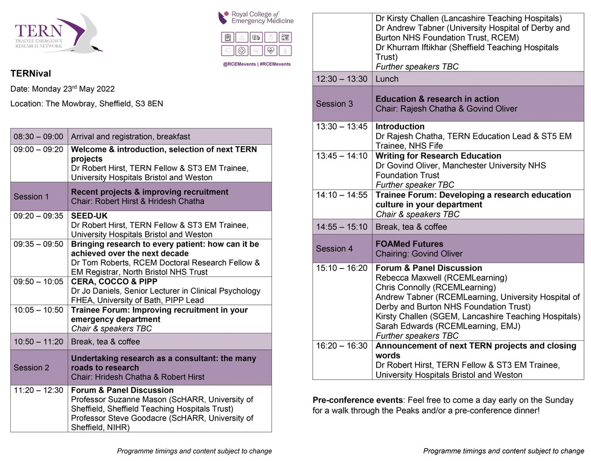 As a reminder for everyone, TERN are hosting a one-day event in Sheffield on the 23rd May with a stacked multiprofessional pool of speakers - tickets are an extremely reasonable £70 for an in-person event with food and refreshments. Grab your ticket here!  rcem.ac.uk/events/terniva…