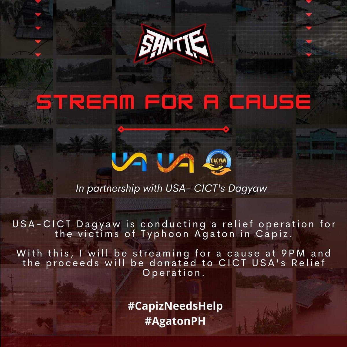 SantieMagcalas's tweet image. Samahan niyo po ako mamaya at 9PM sa FB page ko, mayroon tayong stream for a cause para sa mga kababayan ko sa Capiz.

Kahit simpleng share o panonood lang mamaya ay malaking tulong na po.

#CapizNeedsHelp
#AgatonPH