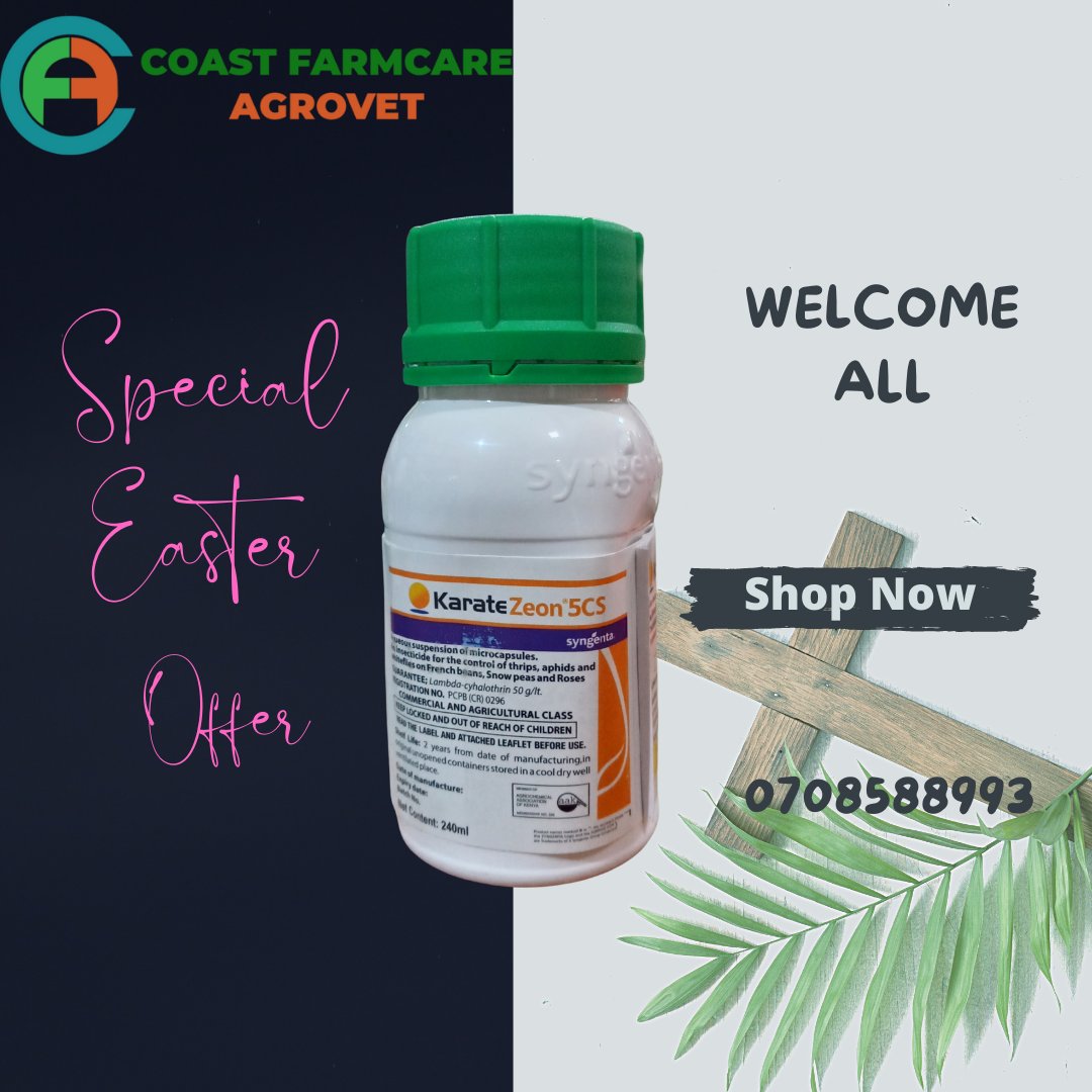 In the spirit of the Easter Holiday celebration, enjoy discounted prices for Karate Zeon at your convenience. Coast Farmcare Agrovet, growing with you.
#food 
#Easter2022