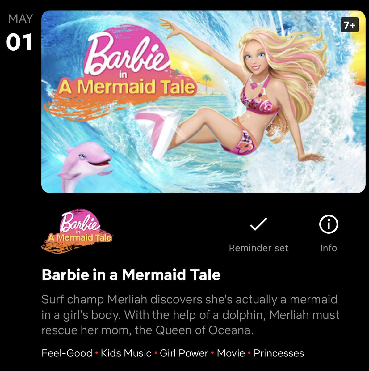 กรี๊ดดกดดดกกดกกด อันนี้ความจริงหรือความฝัน ขยี้ตาจนจะบอดแล้ว บาร์บี้ภาคเมอร์เมดเทลจะเข้า netflix วันที่ 1 พฤษภานี้ โอ้ยจะร้องไห้ คิดถึงเมอลิอาห์แม่สาวนักโต้คลื่น ถ้าเอาภาคนี้เข้ามาได้แสดงว่าภาคเก่าภาคอื่นๆ ก็มีหวังใช่มั้ยเนี่ย😭😭🏄🏼‍♀️🌊✨