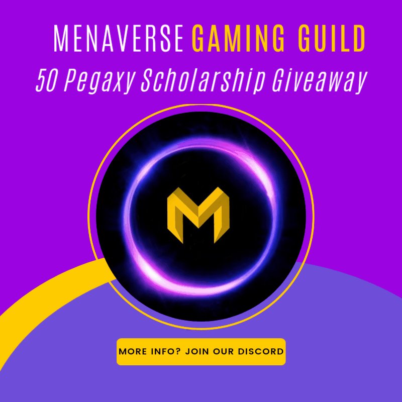 MENAverse Gaming Guild (@menaversegg) on Twitter photo MENAverse Gaming Guild Giveaway Extravaganza! 🎉
We have 50 #PegaxyScholarships available!
1️⃣Follow <a href="/MenaverseGG/">MENAverse Gaming Guild</a>
2️⃣Tag as many friends as you want 🤩
3️⃣Like, Retweet and get as many friends to benefit 😁
Join our discord:
discord.gg/G9ZMmnwhaE MENAverse Gaming Guild Giveaway Extravaganza! 🎉
We have 50 #PegaxyScholarships available!
1️⃣Follow <a href="/MenaverseGG/">MENAverse Gaming Guild</a>
2️⃣Tag as many friends as you want 🤩
3️⃣Like, Retweet and get as many friends to benefit 😁
Join our discord:
discord.gg/G9ZMmnwhaE