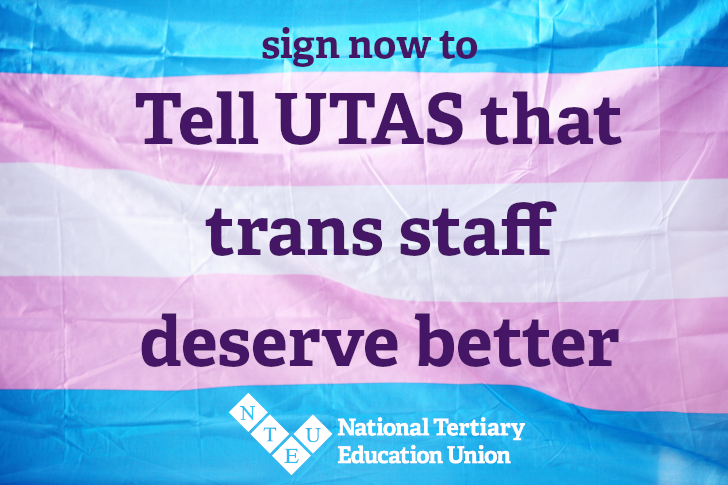 nteu_tas's tweet photo. Our members asked for a right to 30 days gender affirmation in the next Staff Agreement. Management rejected our claim and countered with 10 days - which could be rejected by a manager. Sign our petition to tell UTAS that trans staff deserve better. https://t.co/osHLf1nakC https://t.co/zL2xRmMQtX