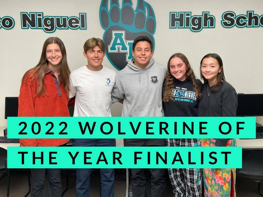 Congratulations to our 2022 Wolverine of the Year Finalist. From left to right they are Kelley Graham, Michael Laderer, Kurt Chesney, Danyelle Silberman, and Ashley Chan. The winner will be announced at Senior awards on 5/24. @anhsclassof2022 @anhswolverines