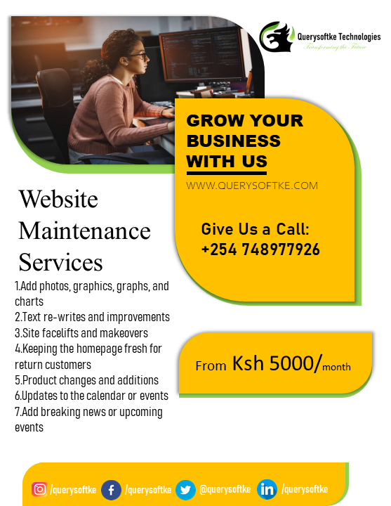 Looking for an expert to maintain your website? Querysoftke will maintain your website and help update it for any change in technologies used. Get in touch with us now, and let's help maintain your website. #webmaintenanceservices #webdesign #webdesign #websiteupdate