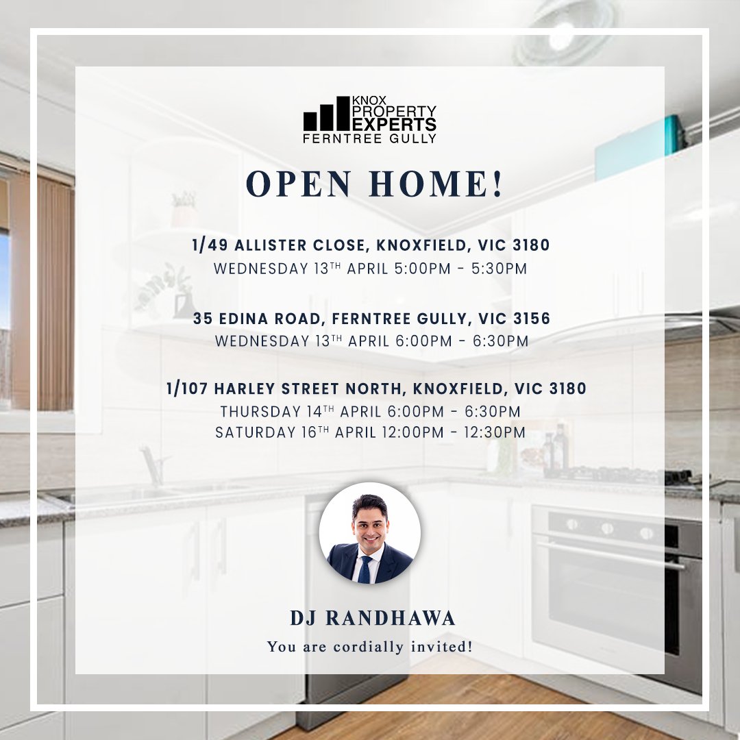 Inviting Potential Buyers for an OPEN HOME.

Visit the link below for properties' information:
djrealestate.com/buy

For more information contact us via:
📱 0452 054 470, 03 8203 7100 
📧Dj@knoxpropertyexperts.com.au

#openhome #newlistings #Knoxfield