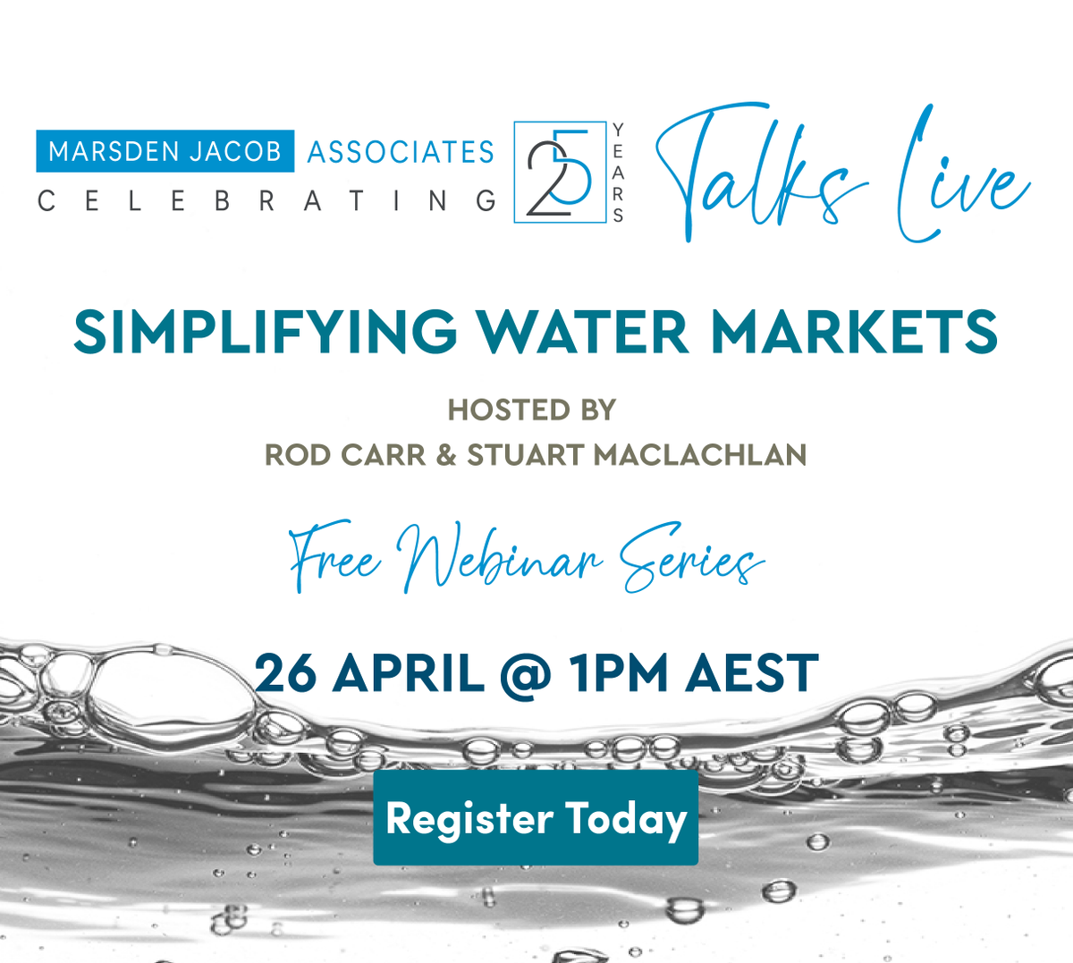 Want to learn more about Australian #watermarket trading? Register for our #freewebinar on Simplifying Water Markets, co-hosted by @WaterflowAU & Marsden Jacob Director Rod Carr. Tues 26 April @1pm (AEST). Register Today bit.ly/3M6rcJ3