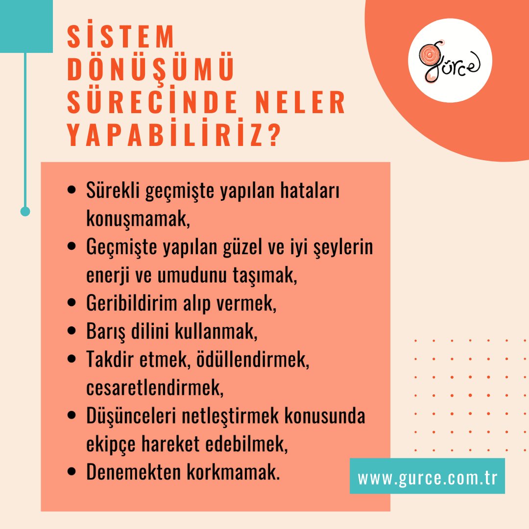 -Sürekli geçmişte yapılan hataları konuşmamak,
-Geçmişte yapılan güzel ve iyi şeylerin enerji ve umudunu taşımak,
-Denemekten korkmamak.
#SistemDönüşümü #Etki #Değişim
