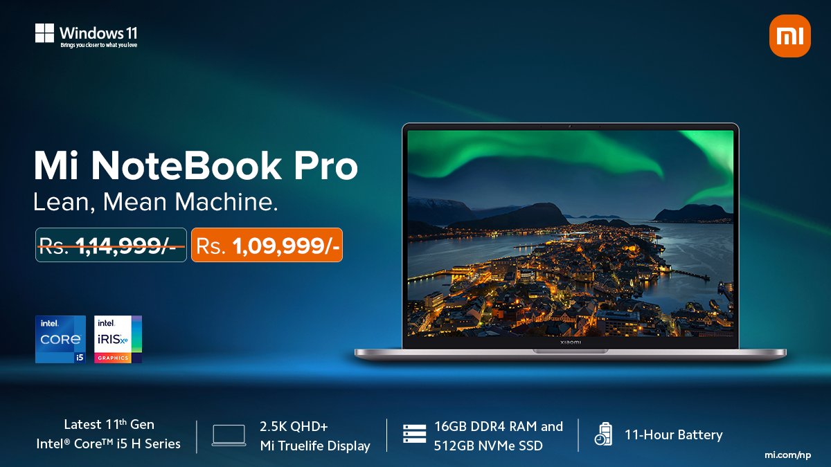 XiaomiNepal's tweet photo. Mi Notebook Pro which comes with Genuine Updatable Windows and Lifetime Office 19 Licensing is perfect for power users on the move, who need a portable yet powerful machine to get work done.

#DDAY #Mi #MiIoT #MiNepal #MiEcoSystem #MiLaptop https://t.co/DAyHQEuUaS