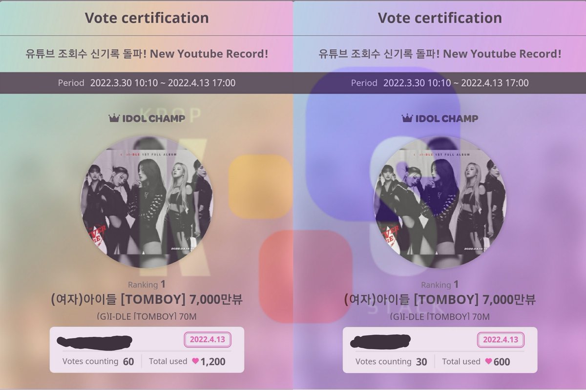 KpopStack's tweet photo. 1,800💙 for #GIDLE 
🗳 IdolChamp: Youtube Record Breaking

Purchased by @skrrtzies

Thank you😊
#kpopstackPROOFS https://t.co/MDiRjVjv42