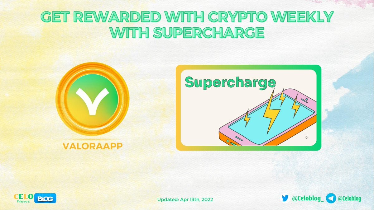 Celoblog_'s tweet photo. 🥳 Get Rewarded with Crypto Weekly with Supercharge

#Valora now boosts your crypto with 25% annual rewards 🤩

More details:
⛳️ https://t.co/wG0OZYjPTu

#Celoblog #CELO #VALORAAPP https://t.co/avjl8kK2VX