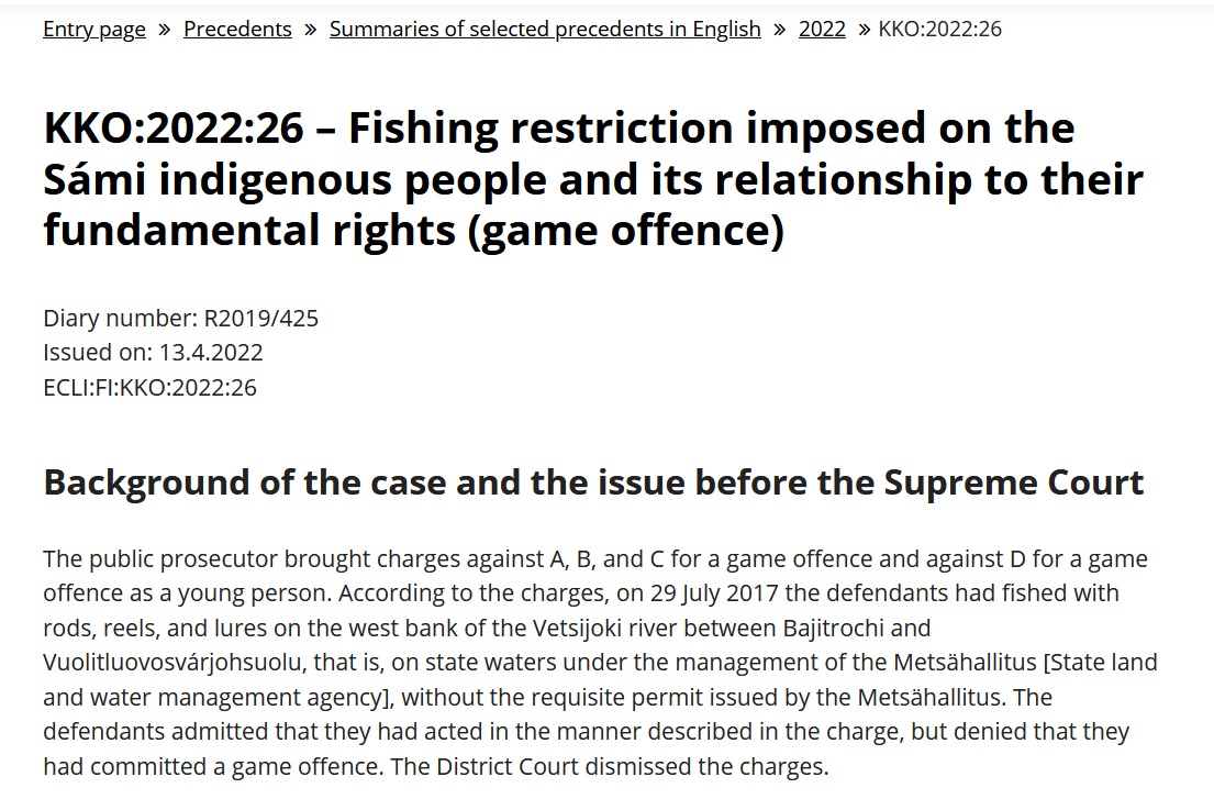 Jee! Sámi rights day!! Fishing restriction imposed on the Sámi indigenous people and its relationship to their fundamental rights (game offence)
PR: korkeinoikeus.fi/en/index/ennak…