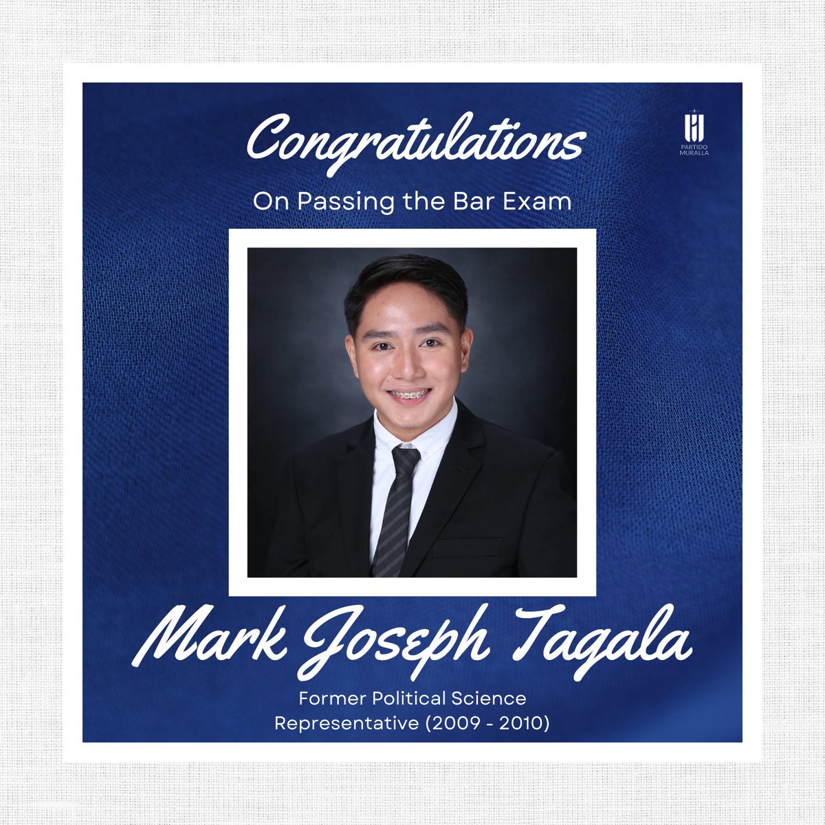 PartidoMuralla's tweet photo. Congratulations to our former Political Science Representative, and former Digital Arts Senator of the Letran Student Council and, to all the new lawyers who passed their 2020-2021 bar exams.

We are proud of you! 💙💙 https://t.co/qpY1QXctQm
